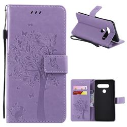 Embossing Butterfly Tree Leather Wallet Case for LG V40 ThinQ - Violet