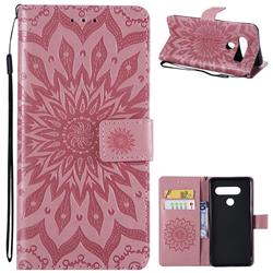 Embossing Sunflower Leather Wallet Case for LG V40 ThinQ - Pink
