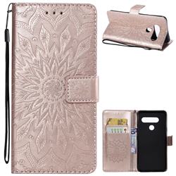 Embossing Sunflower Leather Wallet Case for LG V40 ThinQ - Rose Gold