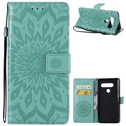 Embossing Sunflower Leather Wallet Case for LG V40 ThinQ - Green