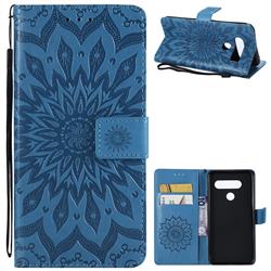 Embossing Sunflower Leather Wallet Case for LG V40 ThinQ - Blue