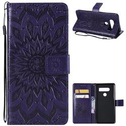 Embossing Sunflower Leather Wallet Case for LG V40 ThinQ - Purple