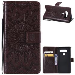 Embossing Sunflower Leather Wallet Case for LG V40 ThinQ - Brown