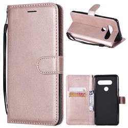Retro Greek Classic Smooth PU Leather Wallet Phone Case for LG V40 ThinQ - Rose Gold