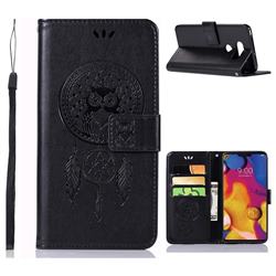 Intricate Embossing Owl Campanula Leather Wallet Case for LG V40 ThinQ - Black