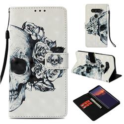 Skull Flower 3D Painted Leather Wallet Case for LG V40 ThinQ