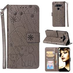 Embossing Fireworks Elephant Leather Wallet Case for LG V40 ThinQ - Gray