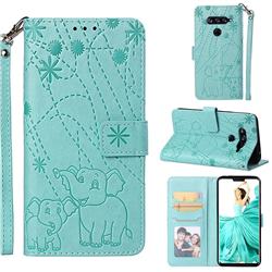 Embossing Fireworks Elephant Leather Wallet Case for LG V40 ThinQ - Green