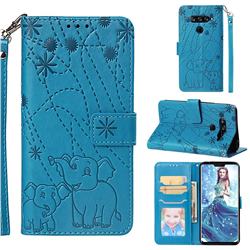 Embossing Fireworks Elephant Leather Wallet Case for LG V40 ThinQ - Blue