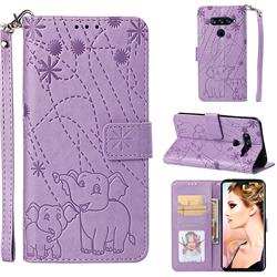 Embossing Fireworks Elephant Leather Wallet Case for LG V40 ThinQ - Purple