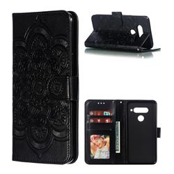 Intricate Embossing Datura Solar Leather Wallet Case for LG V40 ThinQ - Black