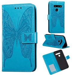 Intricate Embossing Vivid Butterfly Leather Wallet Case for LG V40 ThinQ - Blue