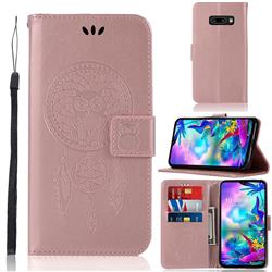 Intricate Embossing Owl Campanula Leather Wallet Case for LG V50s ThinQ 5G - Rose Gold