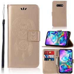Intricate Embossing Owl Campanula Leather Wallet Case for LG V50s ThinQ 5G - Champagne
