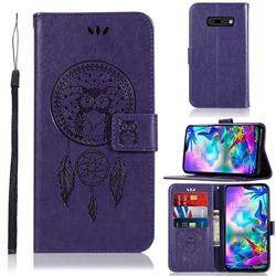 Intricate Embossing Owl Campanula Leather Wallet Case for LG V50s ThinQ 5G - Purple