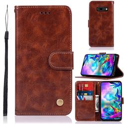 Luxury Retro Leather Wallet Case for LG V50s ThinQ 5G - Brown