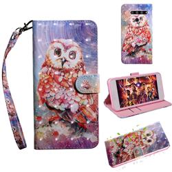 Colored Owl 3D Painted Leather Wallet Case for LG V50 ThinQ 5G