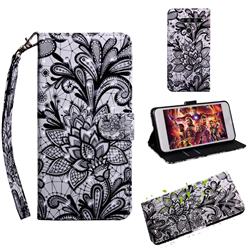 Black Lace Rose 3D Painted Leather Wallet Case for LG V50 ThinQ 5G