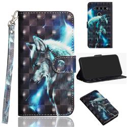 Snow Wolf 3D Painted Leather Wallet Case for LG V50 ThinQ 5G