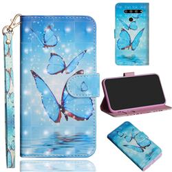 Blue Sea Butterflies 3D Painted Leather Wallet Case for LG V50 ThinQ 5G