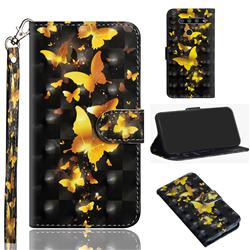 Golden Butterfly 3D Painted Leather Wallet Case for LG V50 ThinQ 5G