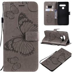 Embossing 3D Butterfly Leather Wallet Case for LG V50 ThinQ 5G - Gray