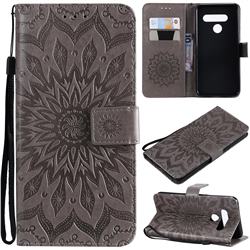 Embossing Sunflower Leather Wallet Case for LG V50 ThinQ 5G - Gray