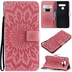Embossing Sunflower Leather Wallet Case for LG V50 ThinQ 5G - Pink