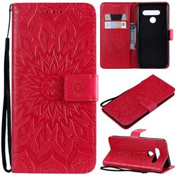 Embossing Sunflower Leather Wallet Case for LG V50 ThinQ 5G - Red