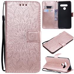 Embossing Sunflower Leather Wallet Case for LG V50 ThinQ 5G - Rose Gold