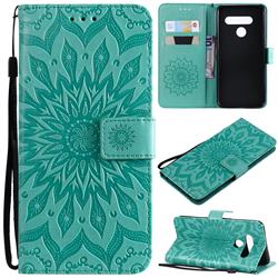 Embossing Sunflower Leather Wallet Case for LG V50 ThinQ 5G - Green