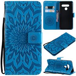 Embossing Sunflower Leather Wallet Case for LG V50 ThinQ 5G - Blue