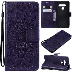 Embossing Sunflower Leather Wallet Case for LG V50 ThinQ 5G - Purple