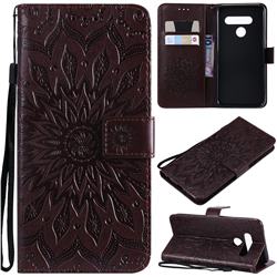 Embossing Sunflower Leather Wallet Case for LG V50 ThinQ 5G - Brown