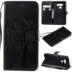 Embossing Butterfly Tree Leather Wallet Case for LG V50 ThinQ 5G - Black