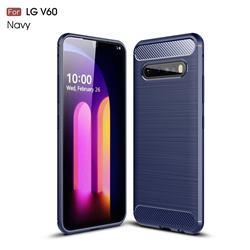 Luxury Carbon Fiber Brushed Wire Drawing Silicone TPU Back Cover for LG V60 ThinQ 5G - Navy