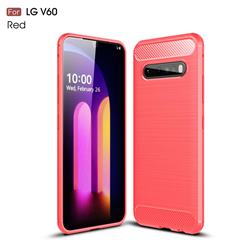 Luxury Carbon Fiber Brushed Wire Drawing Silicone TPU Back Cover for LG V60 ThinQ 5G - Red
