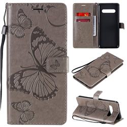Embossing 3D Butterfly Leather Wallet Case for LG V60 ThinQ 5G - Gray