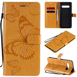 Embossing 3D Butterfly Leather Wallet Case for LG V60 ThinQ 5G - Yellow