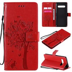 Embossing Butterfly Tree Leather Wallet Case for LG V60 ThinQ 5G - Red
