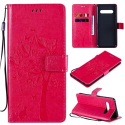 Embossing Butterfly Tree Leather Wallet Case for LG V60 ThinQ 5G - Rose