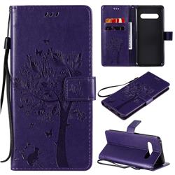 Embossing Butterfly Tree Leather Wallet Case for LG V60 ThinQ 5G - Purple
