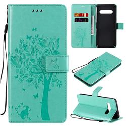 Embossing Butterfly Tree Leather Wallet Case for LG V60 ThinQ 5G - Cyan