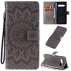 Embossing Sunflower Leather Wallet Case for LG V60 ThinQ 5G - Gray