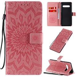 Embossing Sunflower Leather Wallet Case for LG V60 ThinQ 5G - Pink