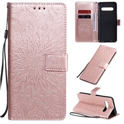 Embossing Sunflower Leather Wallet Case for LG V60 ThinQ 5G - Rose Gold