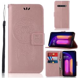 Intricate Embossing Owl Campanula Leather Wallet Case for LG V60 ThinQ 5G - Rose Gold