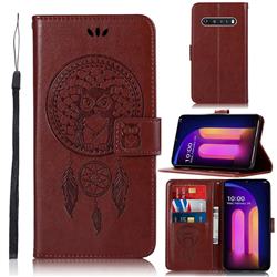 Intricate Embossing Owl Campanula Leather Wallet Case for LG V60 ThinQ 5G - Brown
