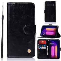 Luxury Retro Leather Wallet Case for LG V60 ThinQ 5G - Black