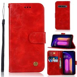 Luxury Retro Leather Wallet Case for LG V60 ThinQ 5G - Red